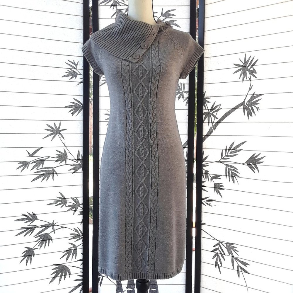 London Times Gray Knit Fitted Sheath Sweater Dress